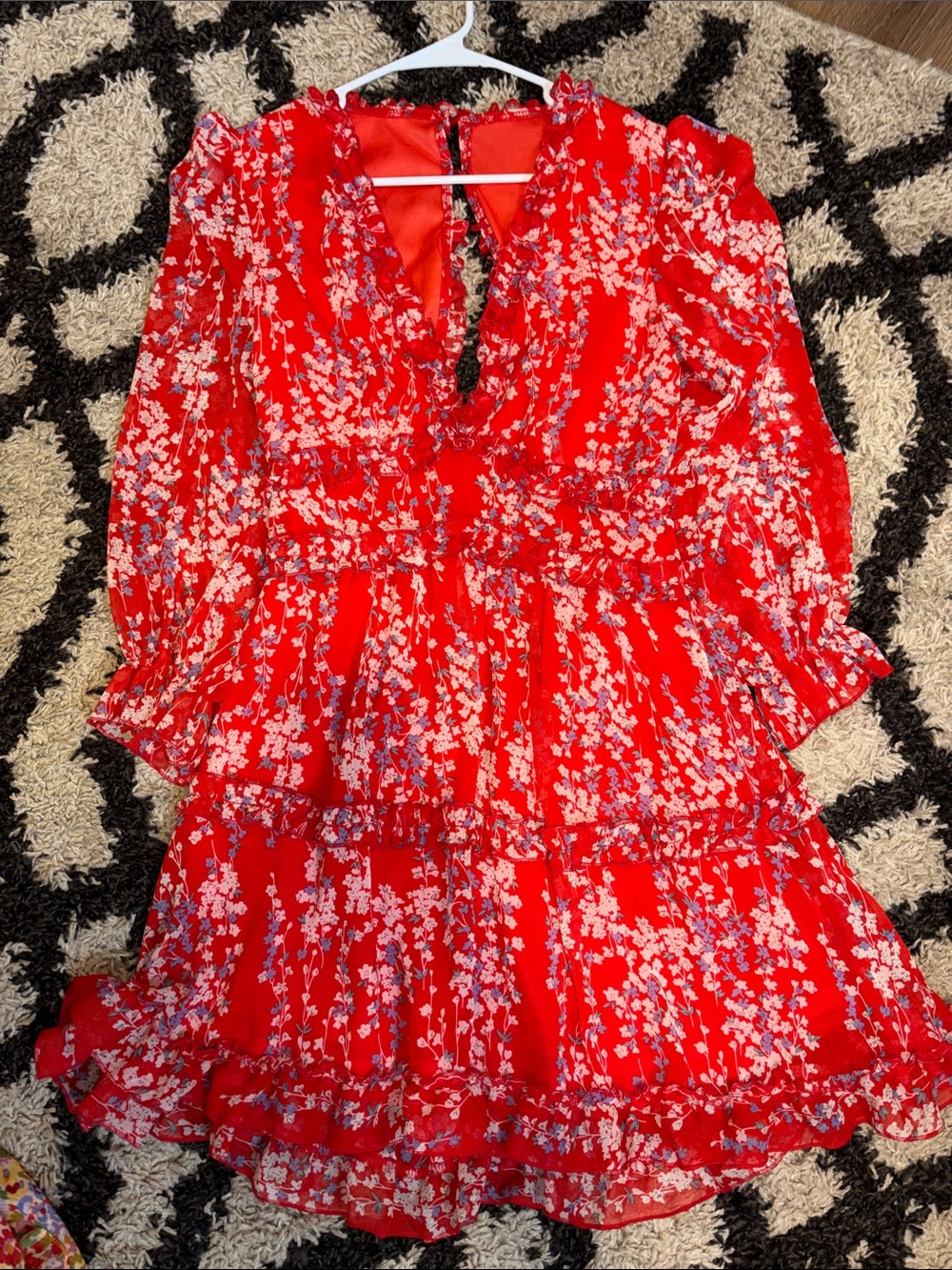 OFFERS OPEN! Orange Red Women's Floral Boutique Dress deep v open back - Size S